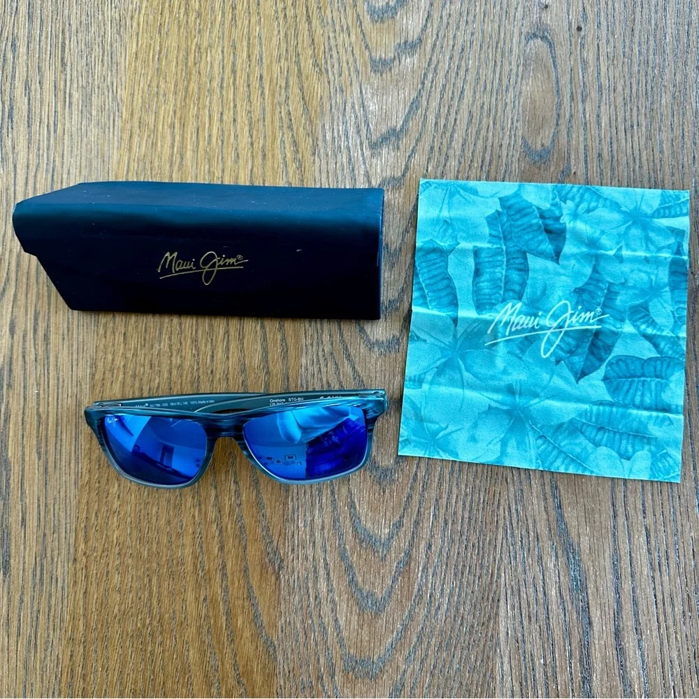 Maui Jim Onshore Polarized Rectangular Sunglasses 798-03S Blue Hawaii - Picture 1 of 9